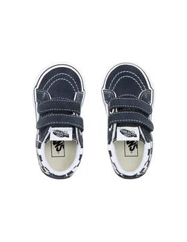 Zapatilla Baby Vans Sk8 Mid Cuadros Marino Blanco