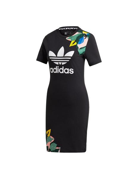 Usando una computadora empujar Alfombra Vestido Mujer adidas Negro Flores