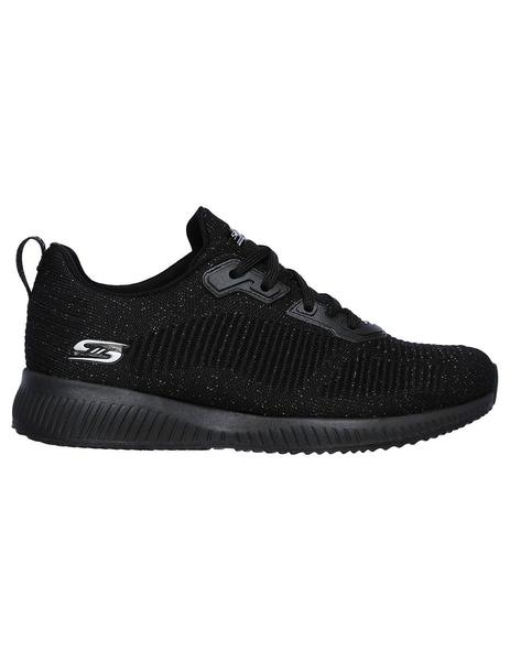 enfermero Clasificación Ocho Zapatilla Mujer Skechers Bobs Squad Negro Brillo