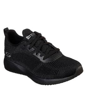 almohada Son Giro de vuelta Zapatilla Mujer Skechers Bobs Squad Negro Brillo