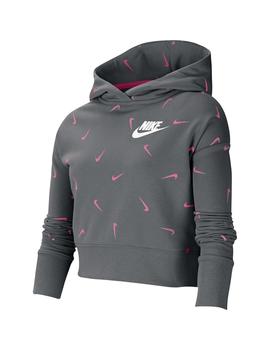 Sudadera Niña Nike Nsw Crop Hoodie Gris/Rosa