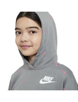 Sudadera Niña Nike Nsw Crop Hoodie Gris/Rosa