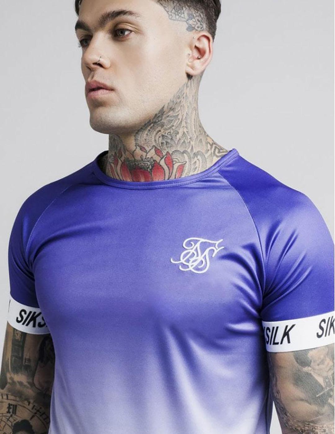Camiseta Hombre SikSilk Raglan Fade Morada Blanca