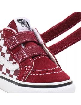 Zapatilla Baby Vans Sk8-Mid Checkerboard Granate.