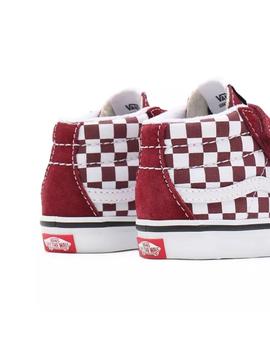 Zapatilla Baby Vans Sk8-Mid Checkerboard Granate.