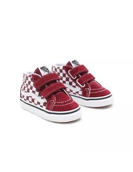 Zapatilla Baby Vans Sk8-Mid Checkerboard Granate.