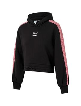 Sudadera Mujer Puma Cropped Negra Rosa