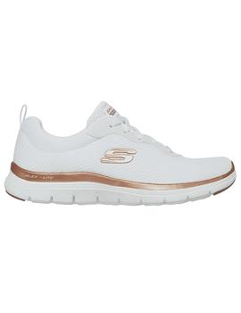 Zapatilla Mujer Skechers Flex Appleal 4.0  Blanca Dorada