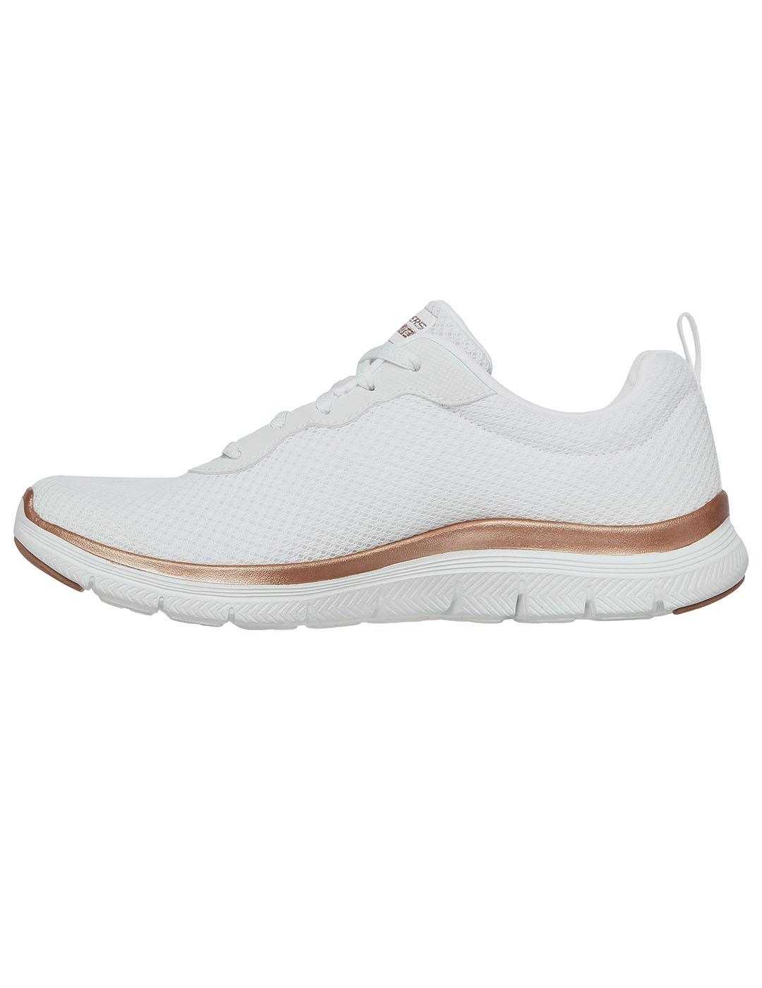 Zapatilla Mujer Skechers Flex Appleal 4.0  Blanca Dorada