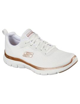 Zapatilla Mujer Skechers Flex Appleal 4.0  Blanca Dorada