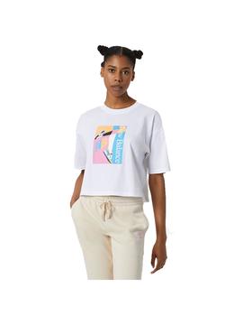 Camiseta Mujer New Balance Essentials Celebrate Blanca