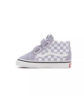 Zapatilla Baby Vans Sk8-Mid Lila Cuadros