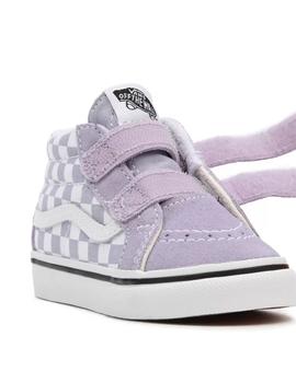 Zapatilla Baby Vans Sk8-Mid Lila Cuadros