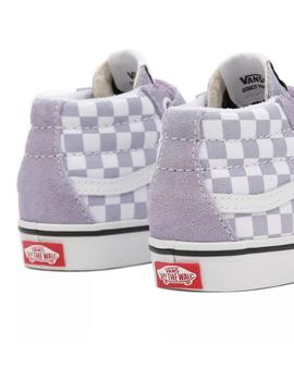 Zapatilla Baby Vans Sk8-Mid Lila Cuadros