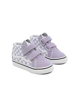 Zapatilla Baby Vans Sk8-Mid Lila Cuadros