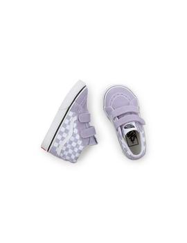 Zapatilla Baby Vans Sk8-Mid Lila Cuadros