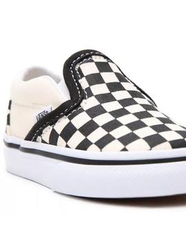 Zapatilla Baby Vans Checkerboard Slip On Blanca Negra