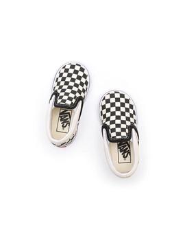Zapatilla Baby Vans Checkerboard Slip On Blanca Negra