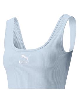 Top corto Mujer Puma Classcis Ribbed Celeste