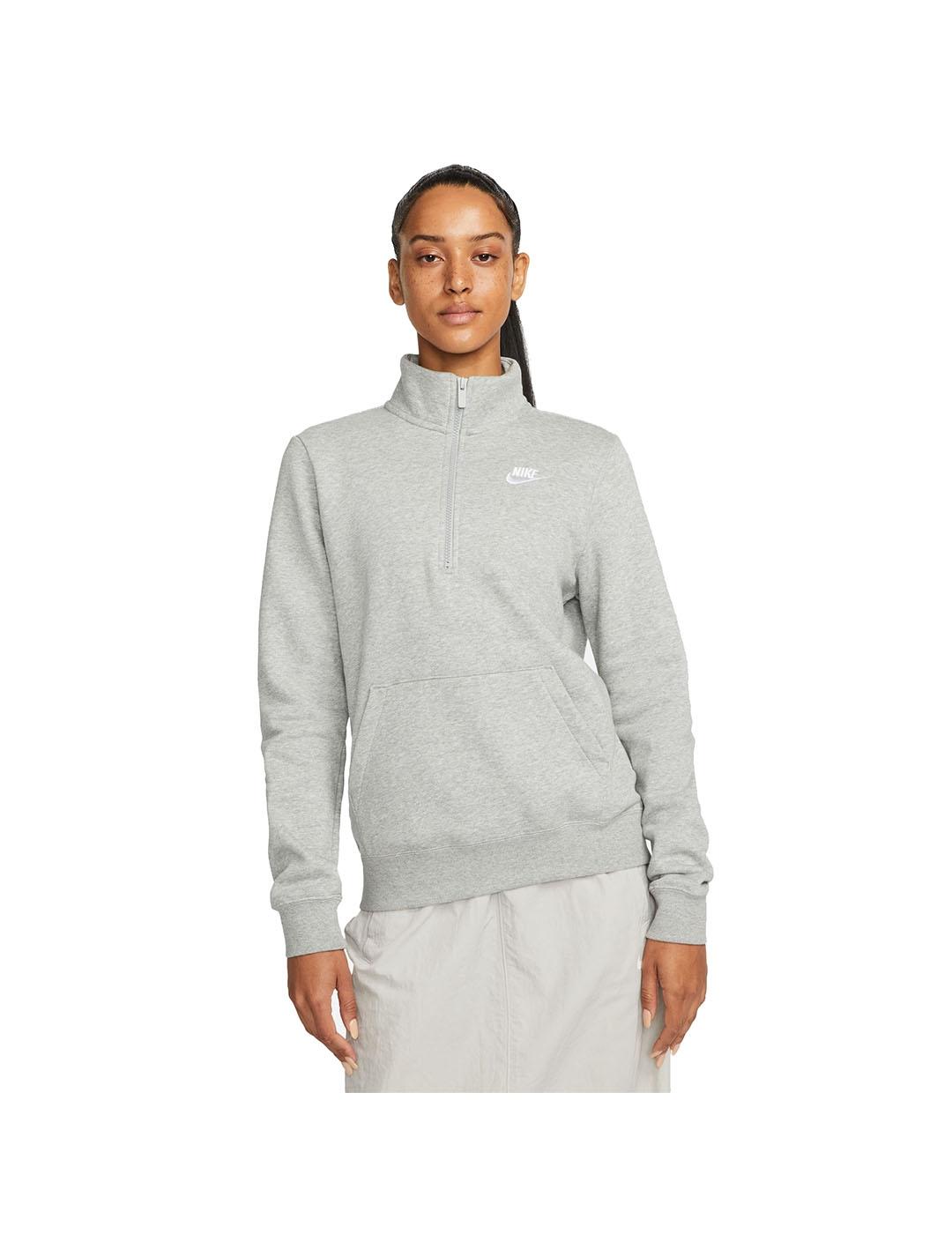 sudadera algodón nike mujer media cremallera gris