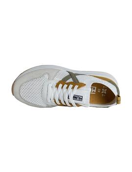 Zapatilla Hombre Munich Net 25 Blanca Mostaza Verd