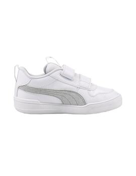 Zapatilla Niña Puma Multiflex Blanca Plata