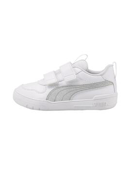 Zapatilla Niña Puma Multiflex Blanca Plata