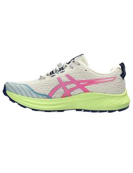 Zapatilla Mujer Asics FujiLite 4 Blanca Rosa Verde