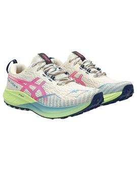 Zapatilla Mujer Asics FujiLite 4 Blanca Rosa Verde
