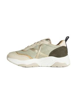 Zapatilla Mujer Munich Wave 130 Beige Verde Dorado