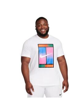 Camiseta Hombre Nike Court Dri-FIT Blanca Rosa