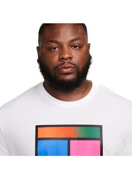 Camiseta Hombre Nike Court Dri-FIT Blanca Rosa