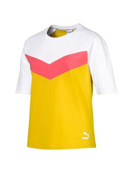 Camiseta Mujer Puma XTG Colorblock Blanca Amarilla