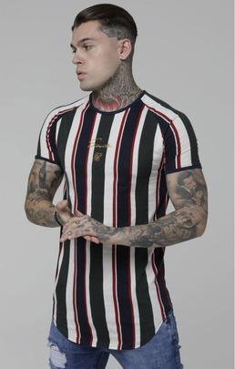 Camiseta Hombre SikSilk Stripe Gym Blanca/Verde