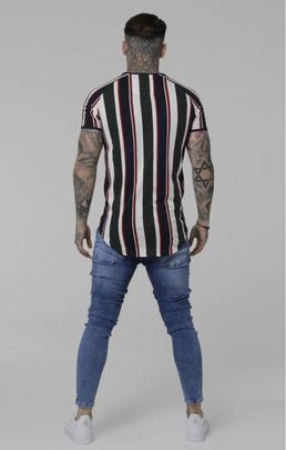 Camiseta Hombre SikSilk Stripe Gym Blanca/Verde