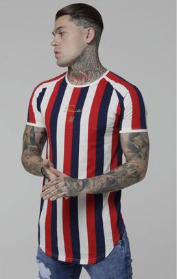 Camiseta Hombre SikSilk Stripe Gym Roja Blanca