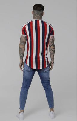 Camiseta Hombre SikSilk Stripe Gym Roja Blanca