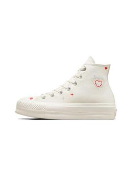 Zapatilla Mujer Converse Lift Hi Corazones Blanco