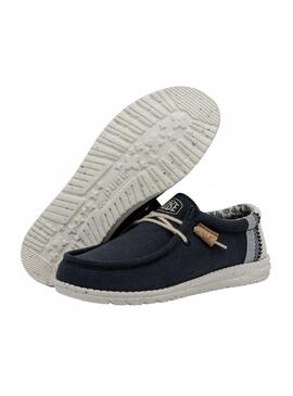 Zapato Hombre Hey Dude Wally Linen Natural Marino