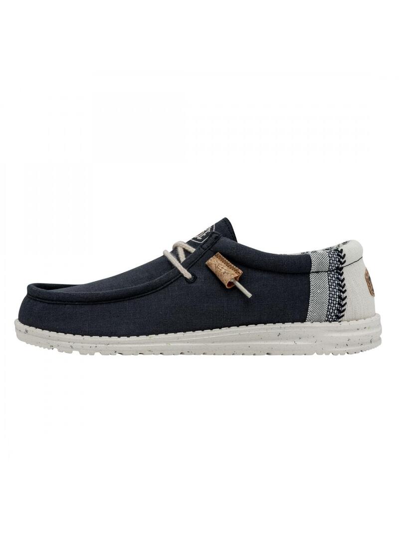 Zapato Hombre Hey Dude Wally Linen Natural Marino