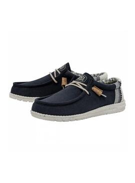 Zapato Hombre Hey Dude Wally Linen Natural Marino