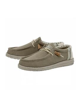 Zapato Hombre Hey Dude Wally Linen Natural Verde