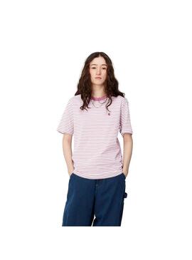 Camiseta Mujer Carhartt WIP Collen Rayas Rosa Blan