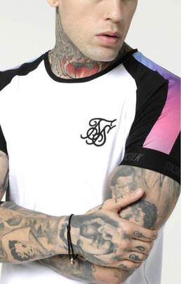 Camiseta Hombre SikSilk Raglan Panel Fade Blanca