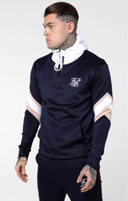 Sudadera SikSilk gris capucha negra para hombre