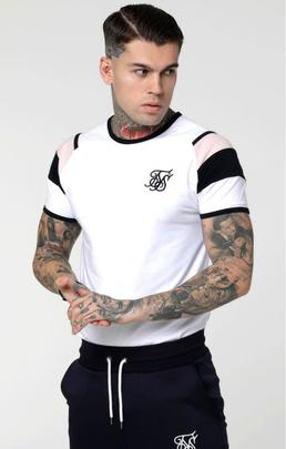 Camiseta Hombre SikSilk Spint Gym Blanca Rosa Azul