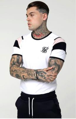 Camiseta Hombre SikSilk Spint Gym Blanca Rosa Azul