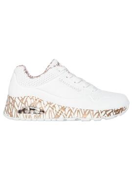 Zapatilla Mujer Skechers One Love Blanca Dorada