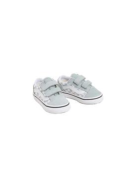 Zapatilla Baby Vans Old Skool V Cuadros Verde Agua
