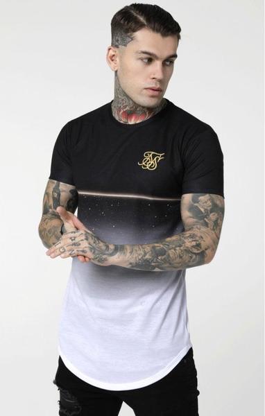 Camiseta Hombre SikSilk Gold Curved Hem Negr